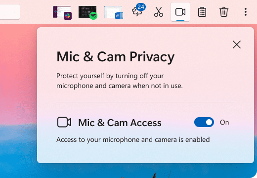 Mic and Cam Privacy feature